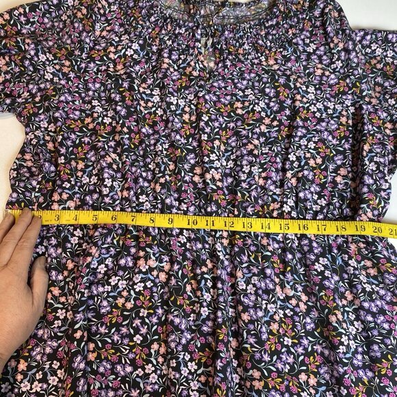 Terra Sky Womens Dress Black Floral Midi Pockets LS Peasant Whimsigoth Boho 2X - Picture 9 of 11